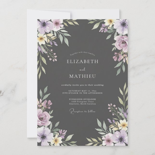 Charcoal Mauve Painted Wedding Invitation (Front)