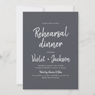 Charcoal minimalist script rehearsal dinner invitation