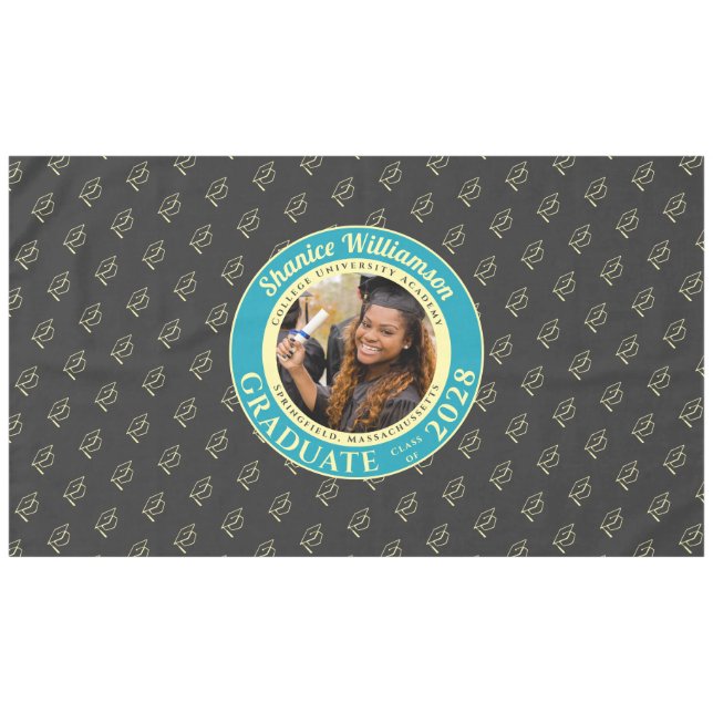 Charcoal Modern Graduation Photo Cap Pattern Tablecloth (Front (Horizontal))