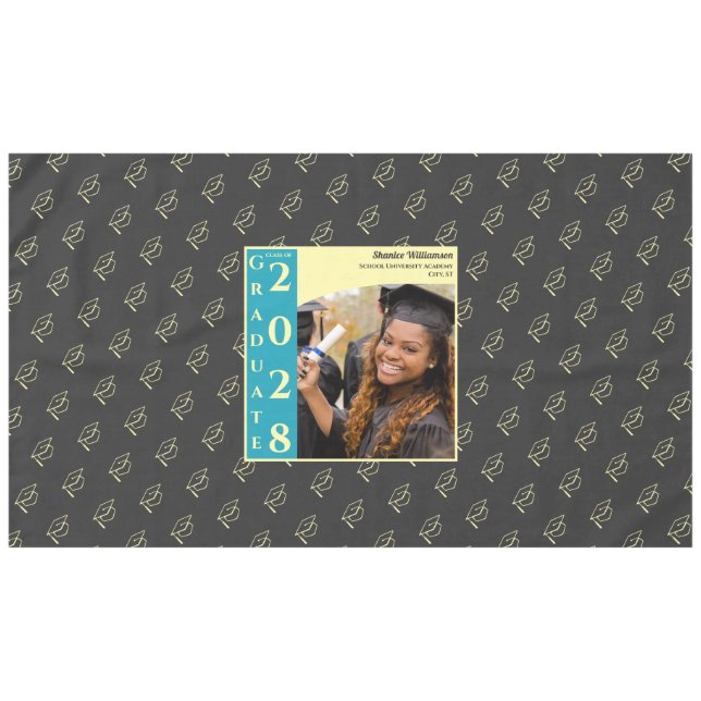 Charcoal Modern Graduation Photo Cap Pattern Tablecloth (Front (Horizontal))