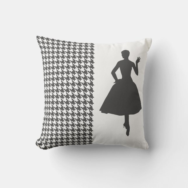 Charcoal Modern Houndstooth w/ Fashion Silhouette Cushion (Front)