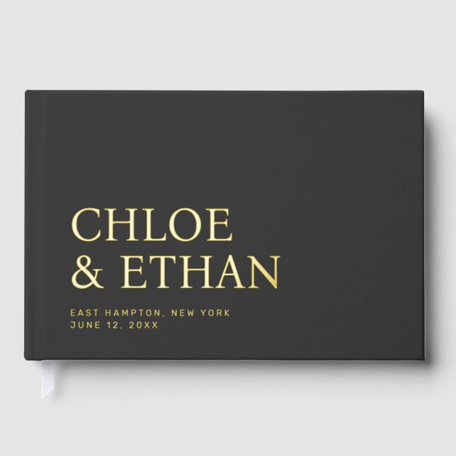 Charcoal Modern Wedding Foil Guest Book (Front)