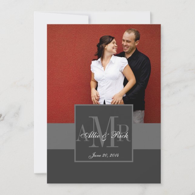 Charcoal Monogram Couple Photo Wedding Invitation (Front)