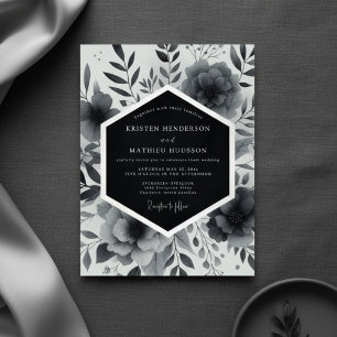 Charcoal Moody Floral Whimsy Wedding Invitation