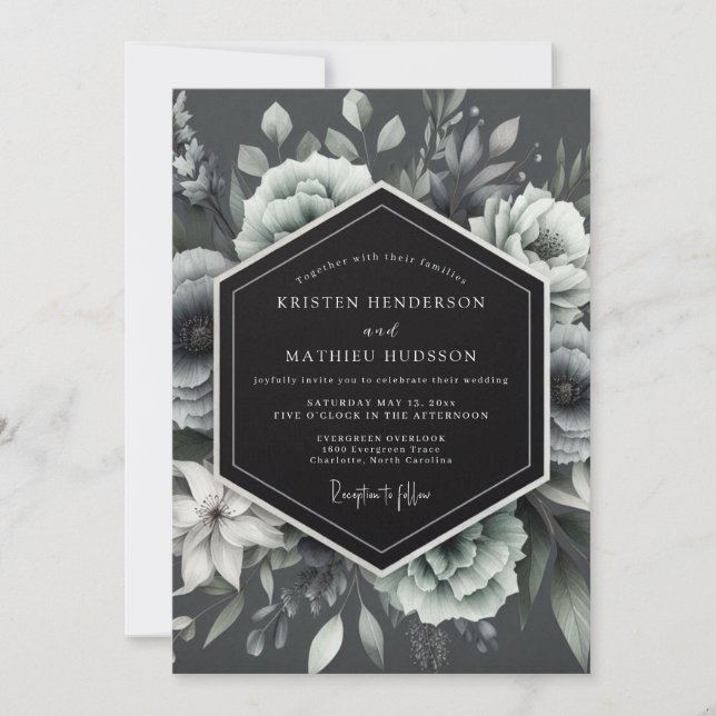 Charcoal Moonlit Flora Wedding Invitation (Front)