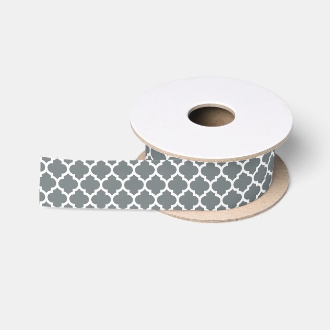 Charcoal Moroccan Quatrefoil Pattern #5 Satin Ribbon (Spool)