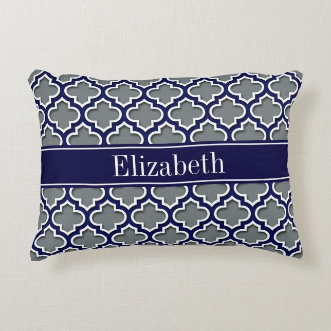 Charcoal Navy Wht Moroccan #5DS Navy Name Monogram Decorative Cushion (Front)