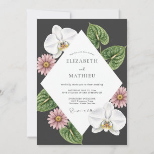 Charcoal Orchid Daisy Wedding Invitation