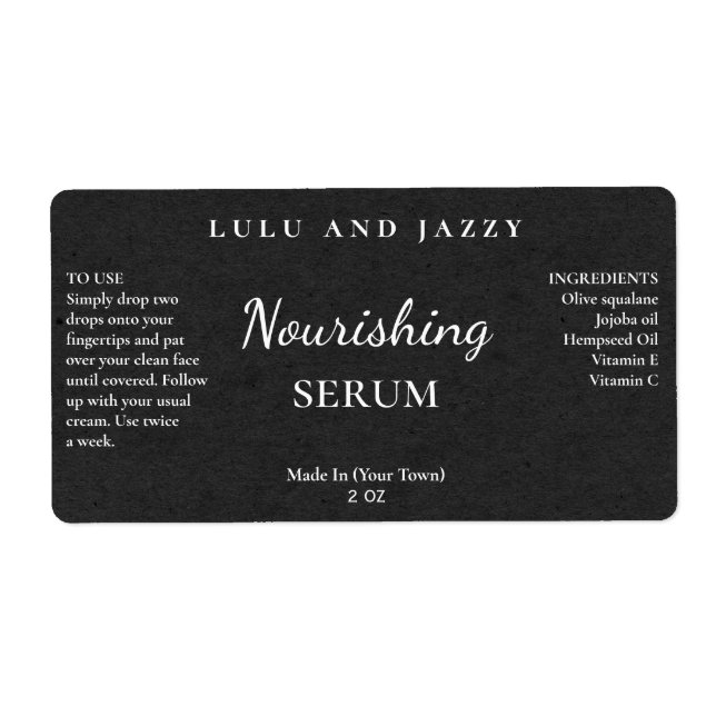 Charcoal Paper Texture Oil Serum Labels (Front)