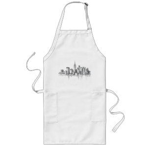 Charcoal Pencil Urban Skyline Sketch Long Apron