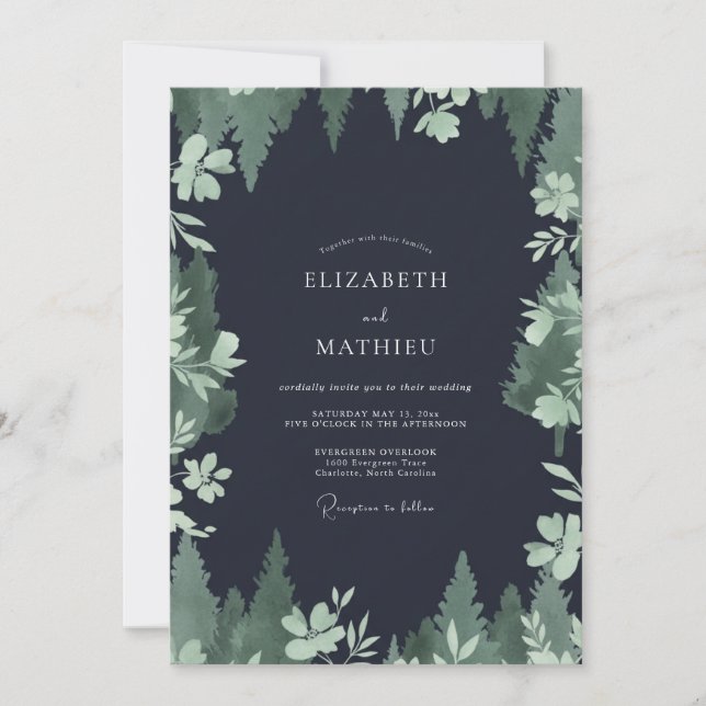 Charcoal Pine Forest Eucalyptus Wedding Invitation (Front)