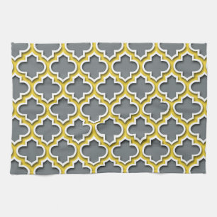 Charcoal Pineapple White Moroccan Quatrefoil #5DS Tea Towel