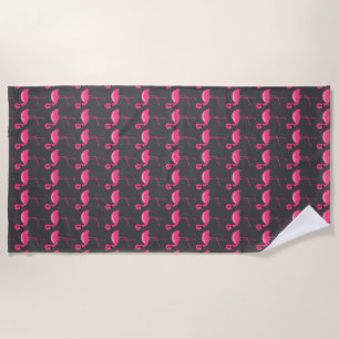CHARCOAL PINK FLAMINGO BRIGHT BEACH TOWEL