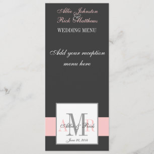 Charcoal Pink Monogram Wedding Menu