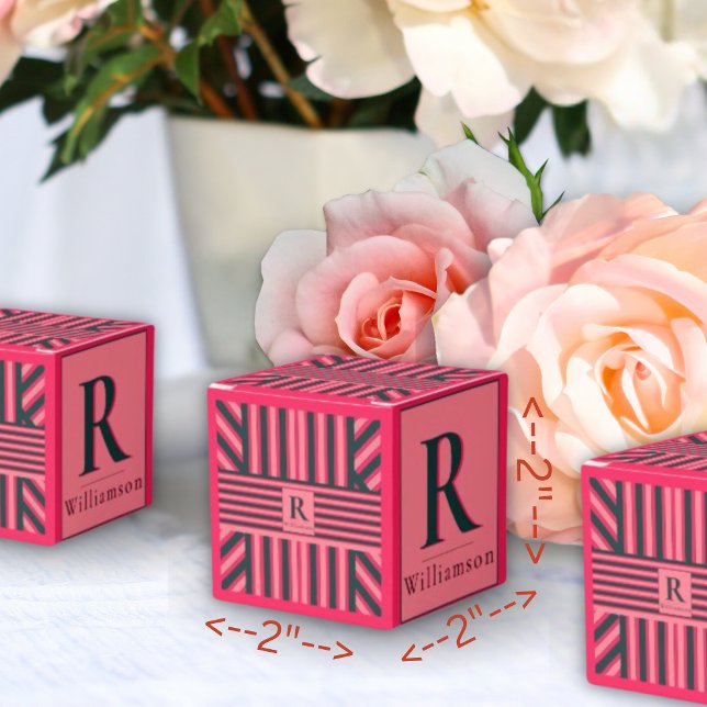 Charcoal Pink Stripes Editable Elegant Monogram Favour Box (Creator Uploaded)