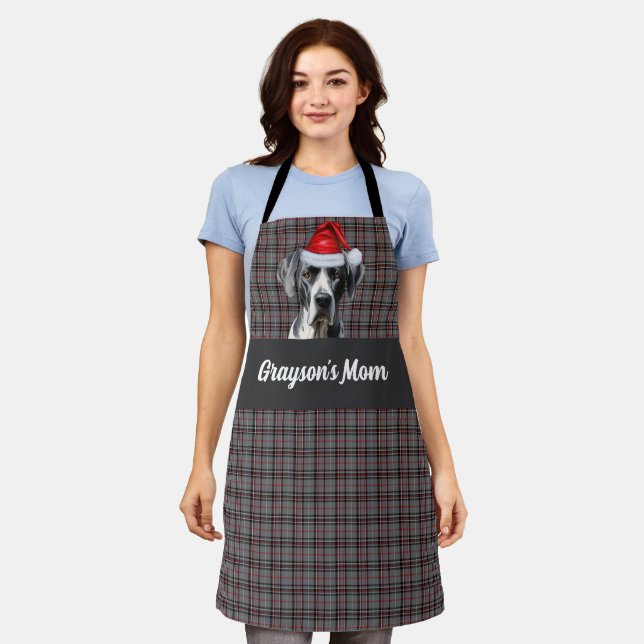 Charcoal Plaid and Great Dane Dog Christmas Apron (Worn)
