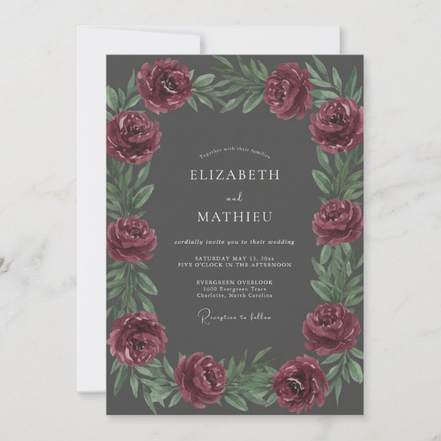 Charcoal Plum Blossom Wedding Invitation (Front)