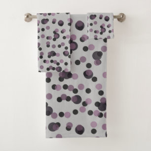 charcoal, purple and gray dots bath towel set