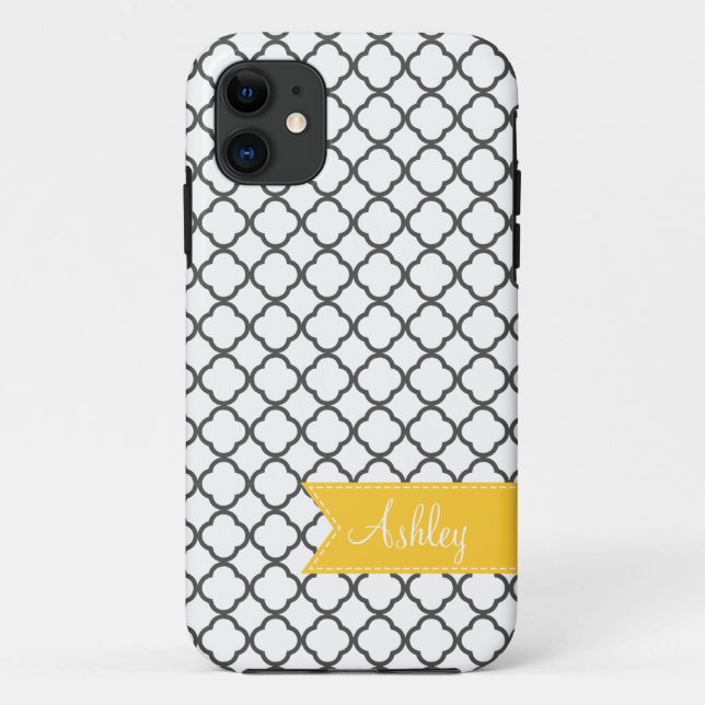 Charcoal Quatre Foil with Custom Monogram Ribbon Case-Mate iPhone Case (Back)