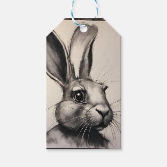 Charcoal Rabbit Sketch Gift Tags (Front)