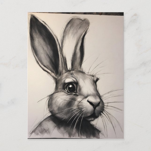Charcoal Rabbit Sketch Postcard (Front)