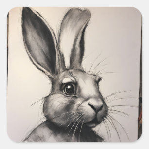 Charcoal Rabbit Sketch Square Sticker
