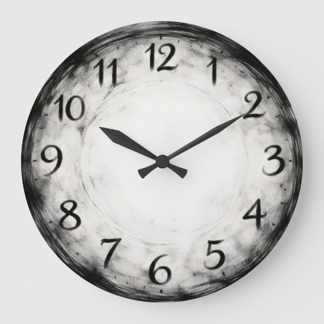 Charcoal Rhythm — Abstract Large Clock (Front)