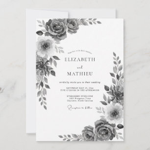 Charcoal Rose Blossom Flourish Wedding Invitation
