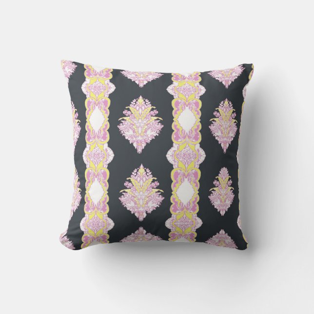 Charcoal Roses Reversible Throw Pillow (Front)