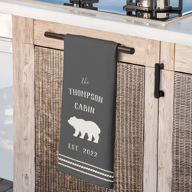 Charcoal Rustic Bear Personalised Kitchen Towel (Creator Uploaded)