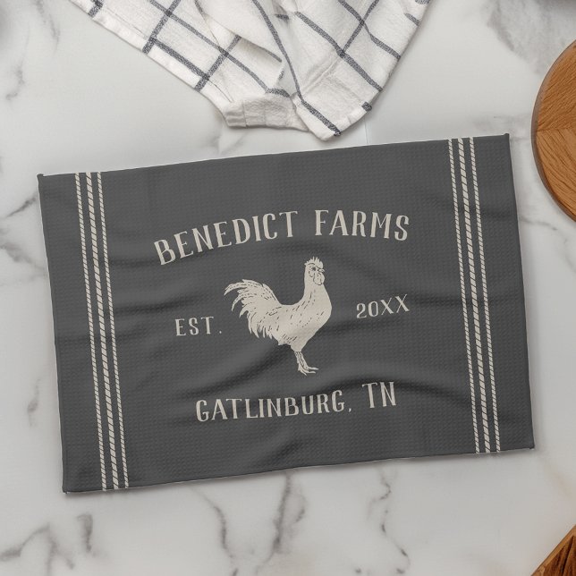 Charcoal Rustic Chicken Personalised Farm Name Tea Towel (Creator Uploaded)