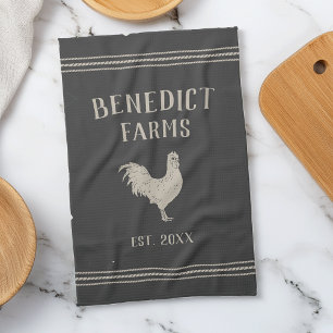 Charcoal Rustic Chicken Personalised Farm Name Tea Towel