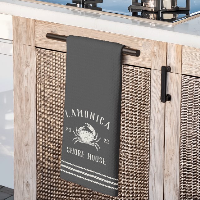 Charcoal Rustic Crab Personalised Shore House Tea Towel (Creator Uploaded)