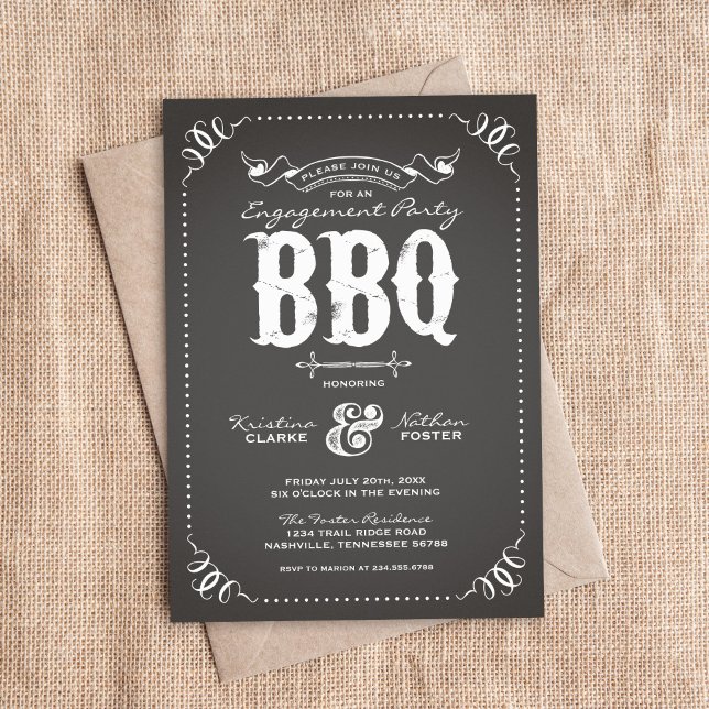Charcoal Rustic Engagement Party BBQ Invitation (Creator Uploaded)