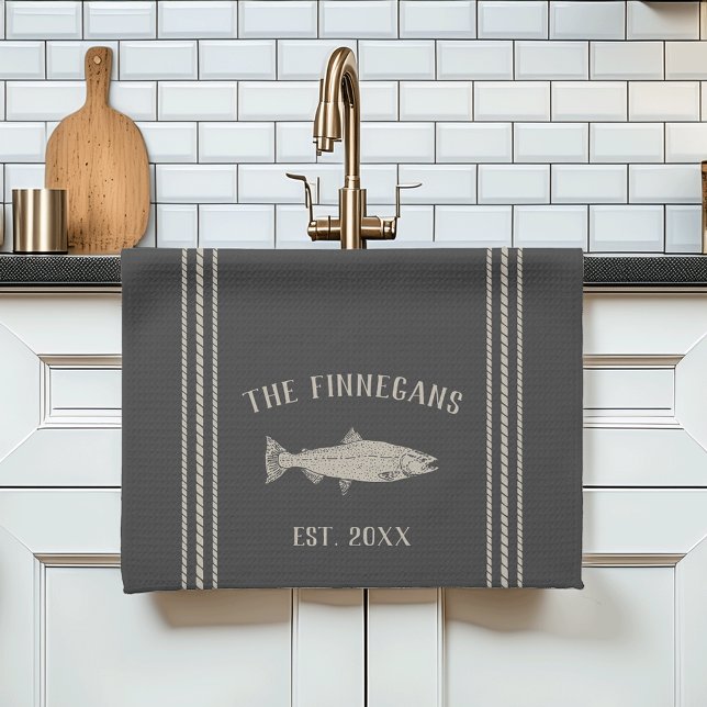 Charcoal Rustic Fish Personalised Tea Towel (Creator Uploaded)