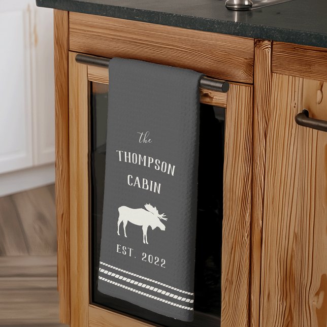 Charcoal Rustic Moose Personalised Kitchen Towel (Creator Uploaded)