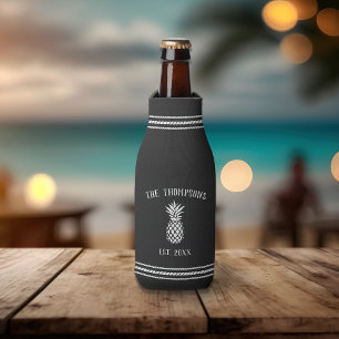 Charcoal Rustic Pineapple Personalised Family Name Bottle Cooler