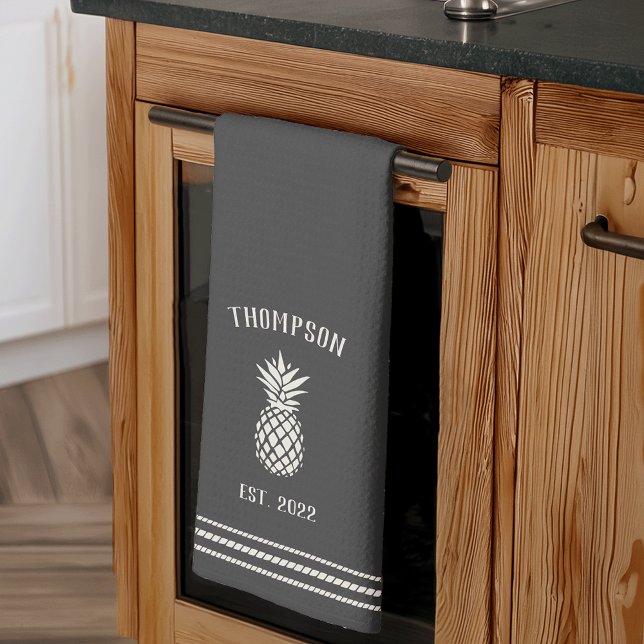 Charcoal Rustic Pineapple Personalised Tea Towel (Creator Uploaded)