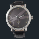 Charcoal Scissors & Monogram Watch<br><div class="desc">This watch features your monogram and a pair of scissors against a dark grey background,  with gold-coloured roman numerals. It makes for a perfect gift for a hair dresser,  hair stylist,  tailor,  and more.</div>