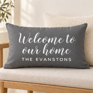 Charcoal Script Welcome to Our Home Lumbar Cushion
