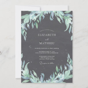 Charcoal Silver Leaf Wedding Invitation