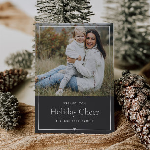 Charcoal   Simple Minimal Christmas Bow Photo Holiday Card