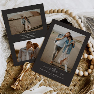 Charcoal Simple Modern Minimalist Three Photo Save The Date