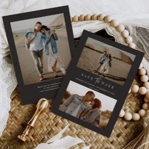 Charcoal Simple Modern Minimalist Three Photo Save The Date