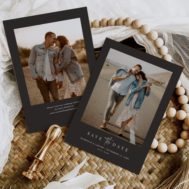 Charcoal Simple Modern Minimalist Two Photo Save The Date (Creator Uploaded)