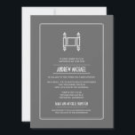 Charcoal Simple Torah Bar Mitzvah Invitation<br><div class="desc">A graphic image of a Torah makes a striking image on this unique Bar Mitzvah invitation. A charcoal grey background offsets a rounded rectangular panel holding customised invitation text. The reverse highlights the Bar Mitzvah's boy's name, date of the event and extra text which can be customised or deleted entirely....</div>