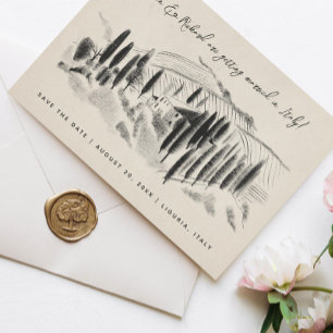 Charcoal Sketched Italian Winery Save the Date