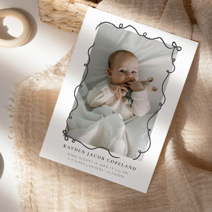 Charcoal Squiggly Bows Birth Announcement Photo