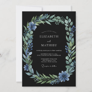 Charcoal Steel Leafy Wedding Invitation