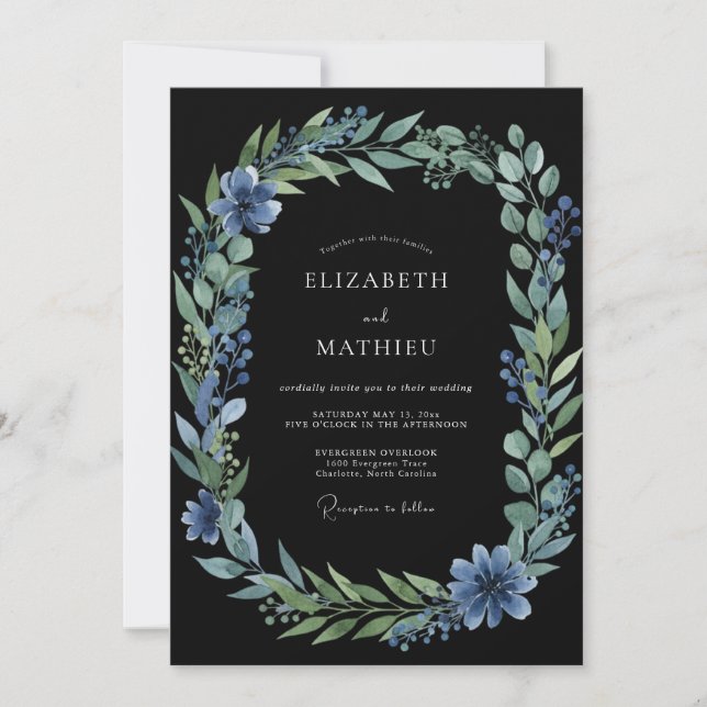 Charcoal Steel Leafy Wedding Invitation (Front)